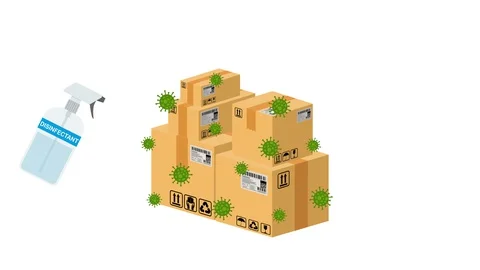 Spraying disinfectant on parcels and boxes during coronavirus 스톡 동영상 129495573