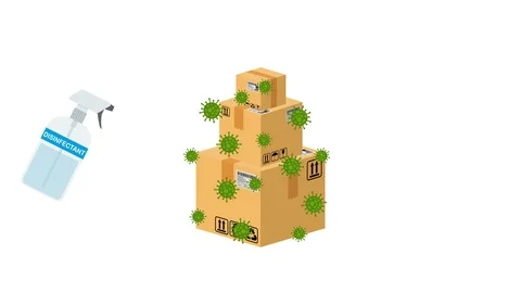 Spraying disinfectant on parcels and boxes during coronavirus Vídeos de archivo 129496540