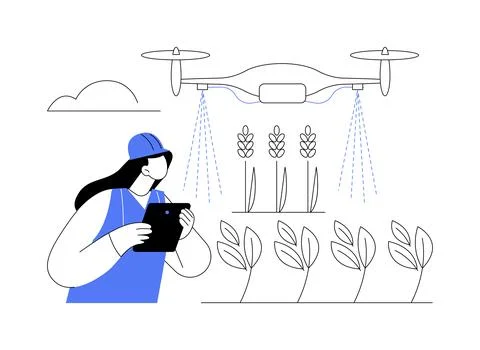 Spraying drone abstract concept vector illustration. Stock Illustration