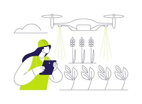 Spraying drone abstract concept vector illustration. Stock Illustration