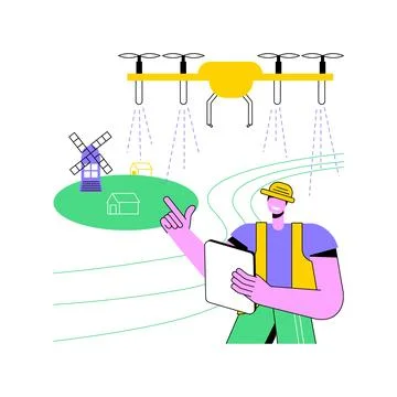 Spraying drone isolated cartoon vector illustrations. Stock Illustration