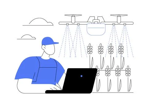 Spraying drone isolated cartoon vector illustrations. Stock Illustration
