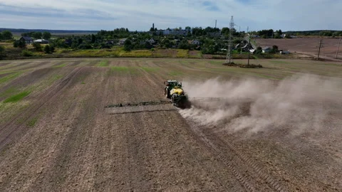 Spraying field. Tractor use spray and irrigation. Stock Footage 218428648