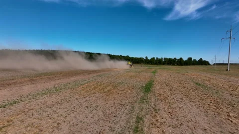 Spraying field. Tractor use spray and irrigation. Stock Footage 237609032