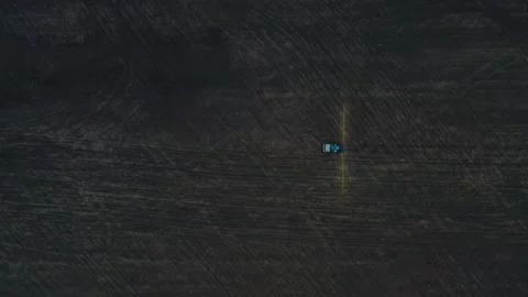 Spraying fields with reagents, general view, dawn. Video stock 154238249