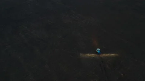 Spraying fields with reagents, general view, dawn. Stock Footage 154238251