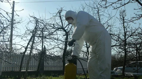 Spraying home fruit trees 库存影片 44889392