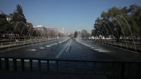 Spraying Water Into Long Rectangular Fountain Video stock 65600355