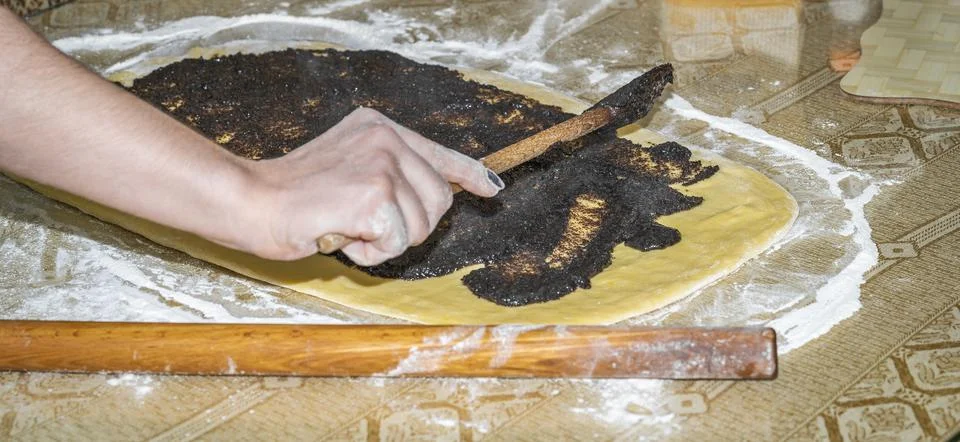 Spread the cake mixture Stock Photos