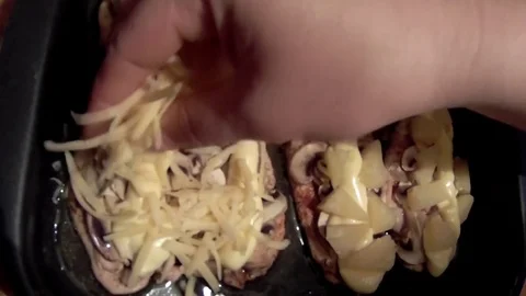 Spread the cheese on a hot dish Stock Footage 74384128