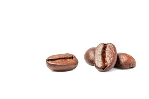 A spread coffee beans isolated on white background and copy space Stock Photos