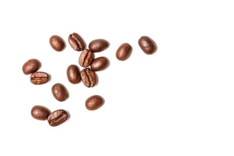 A spread coffee beans isolated on white background and copy space Stock Photos