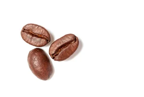 A spread coffee beans isolated on white background and copy space Stock Photos