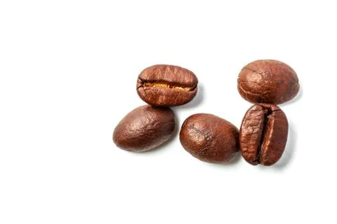A spread coffee beans isolated on white background and copy space Stock Photos