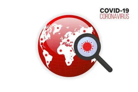 Spread of corona virus on the world map background, search virus icon, vector Stock Illustration