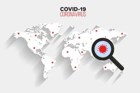 Spread of corona virus on the world map background, search virus icon, vector Stock Illustration