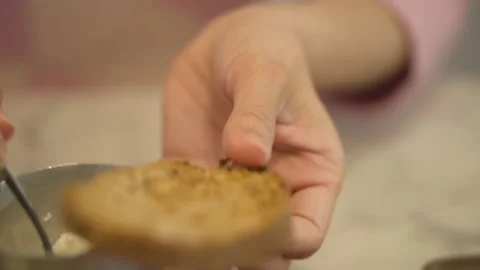 Spread Cream Cheese and Jam on Bread Stock Footage 159508329