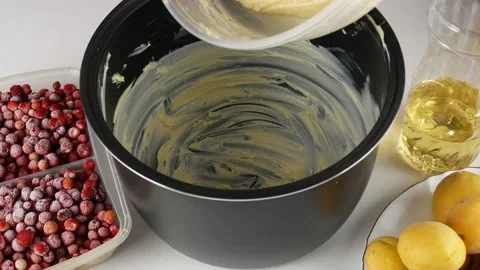 Spread the dough for the pie in the bowl multivarki.Form greased creamy fat. 스톡 동영상 134281810