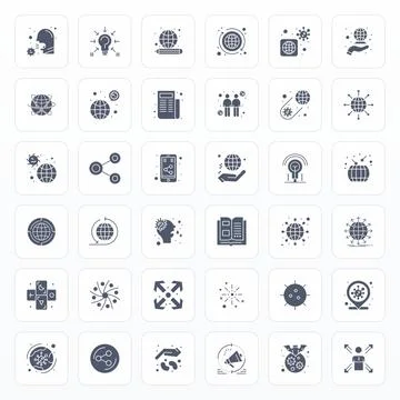Spread featuring 36 128x128 Vector Icons in Glyph Design Stock Illustration