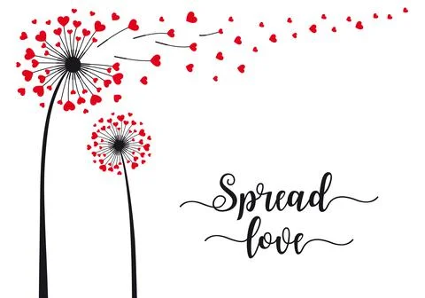 Spread love, dandelion with hearts, vector card Stock Illustration