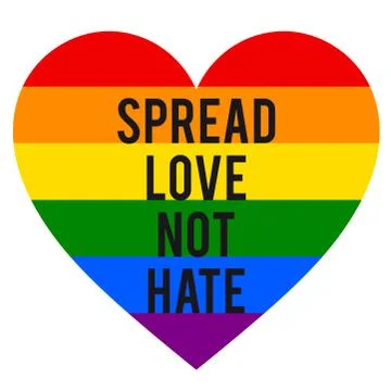 Spread love, not hate, rainbow heart, LGBT, gender equality, vector Stock Illustration
