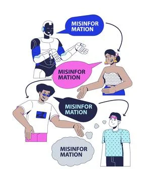Spread of misinformation through AI 2D illustration concept Stock Illustration