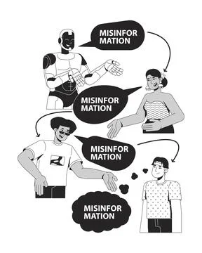 Spread of misinformation through AI line illustration concept Stock Illustration