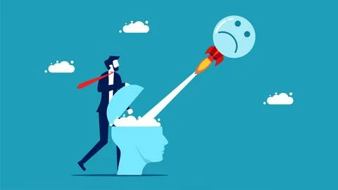 Spread the negative thoughts in head. business people launch negative thought Stock Illustration