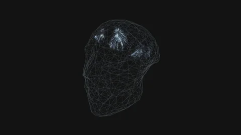 Spread of neurons' impulse inside the brain. Loop animation with Alpha Matte Stock Footage