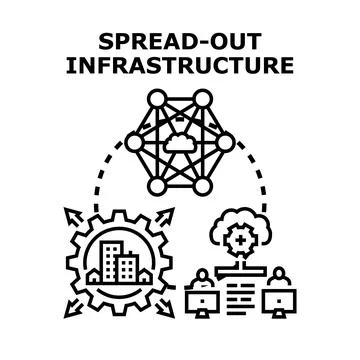 Spread out infrastructure network connecting diverse systems Stock Illustration