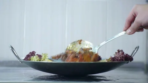 Spread Out Vegetables With Meat on a garden on Saj Stock Footage 78594785
