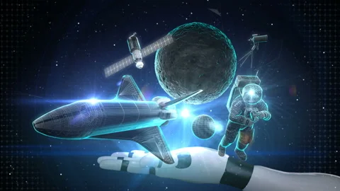 Spread space science, astronaut, ship, Stock Video Pond5