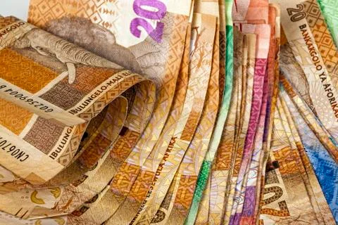 Spread of Various South African Bank Note Background Stock Photos