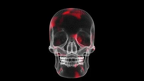 Spread of virus 3D skull on black background. Visual demonstration of virus i Stock Illustration