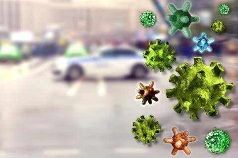 Spread of the virus in the city. Stock Illustration