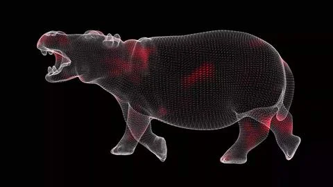 Spread of virus through 3D body of animal hippopotamus monochrome on black ba 库存插图