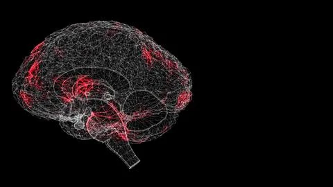 Spread of virus through 3D human brain on black background. Visual demonstr.. イラスト素材
