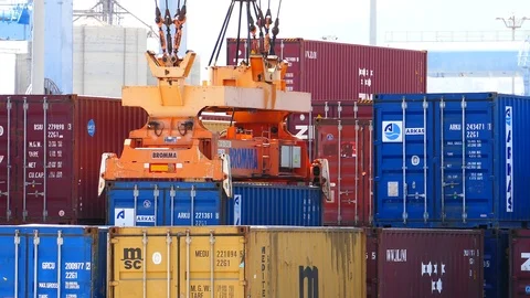 Spreader withe blue container 4k Stock Footage 90216519