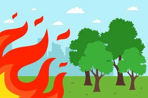 Spreading fire near trees. fire storm. Stock Illustration