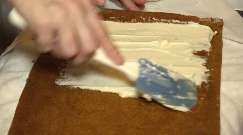 Spreading Frosting On Cake Close Up  Stock-Footage 57653686