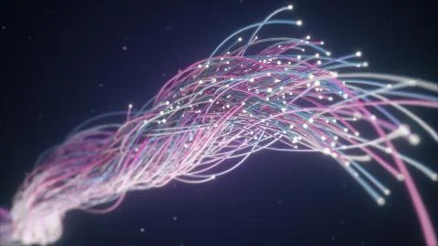 Spreading multi colored fiber wires in space. Camera movement for wires. The Stock Illustration