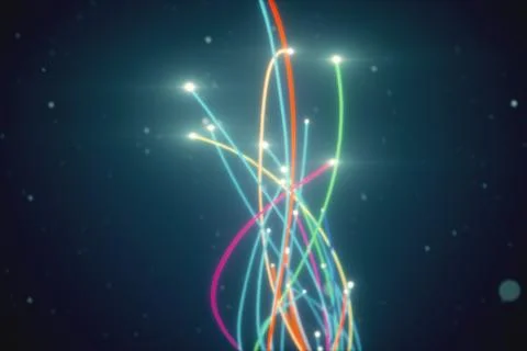 Spreading multi colored fiber wires in space. Camera movement for wires. The Stock Illustration
