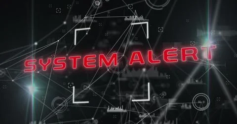 Spreading red SYSTEM ALERT text across digital interface, with targeting frames Stock Photos