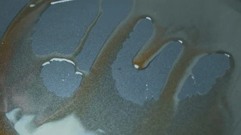 Spreading/shaking a pan in order to cover the bottom surface with oil in 4K. Stock Footage 141305318