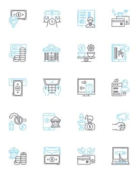 Spreadsheet accounting linear icons set. Cells, Formulae, Ledger, Balance イラスト素材