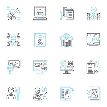 Spreadsheet accounting linear icons set. Cells, Formulae, Ledger, Balance Stock Illustration