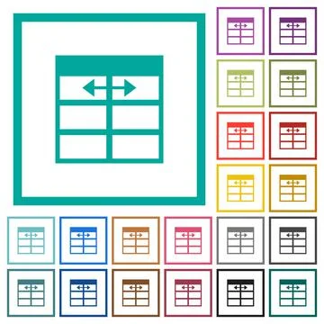 Spreadsheet adjust table column width flat color icons with quadrant frames Stock Illustration