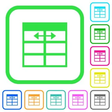 Spreadsheet adjust table column width vivid colored flat icons Stock Illustration