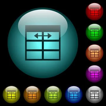 Spreadsheet adjust table column width icons in color illuminated glass button Stock Illustration
