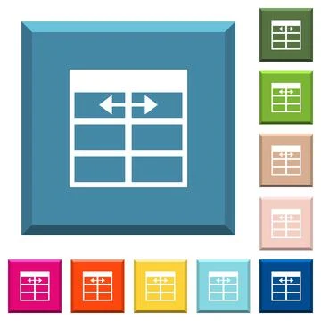Spreadsheet adjust table column width white icons on edged square buttons Stock Illustration